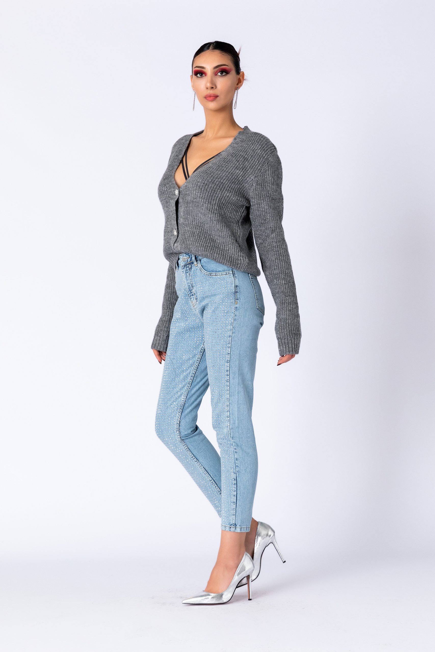 Taşlı Mavi Denim Pantolon - Görsel 3