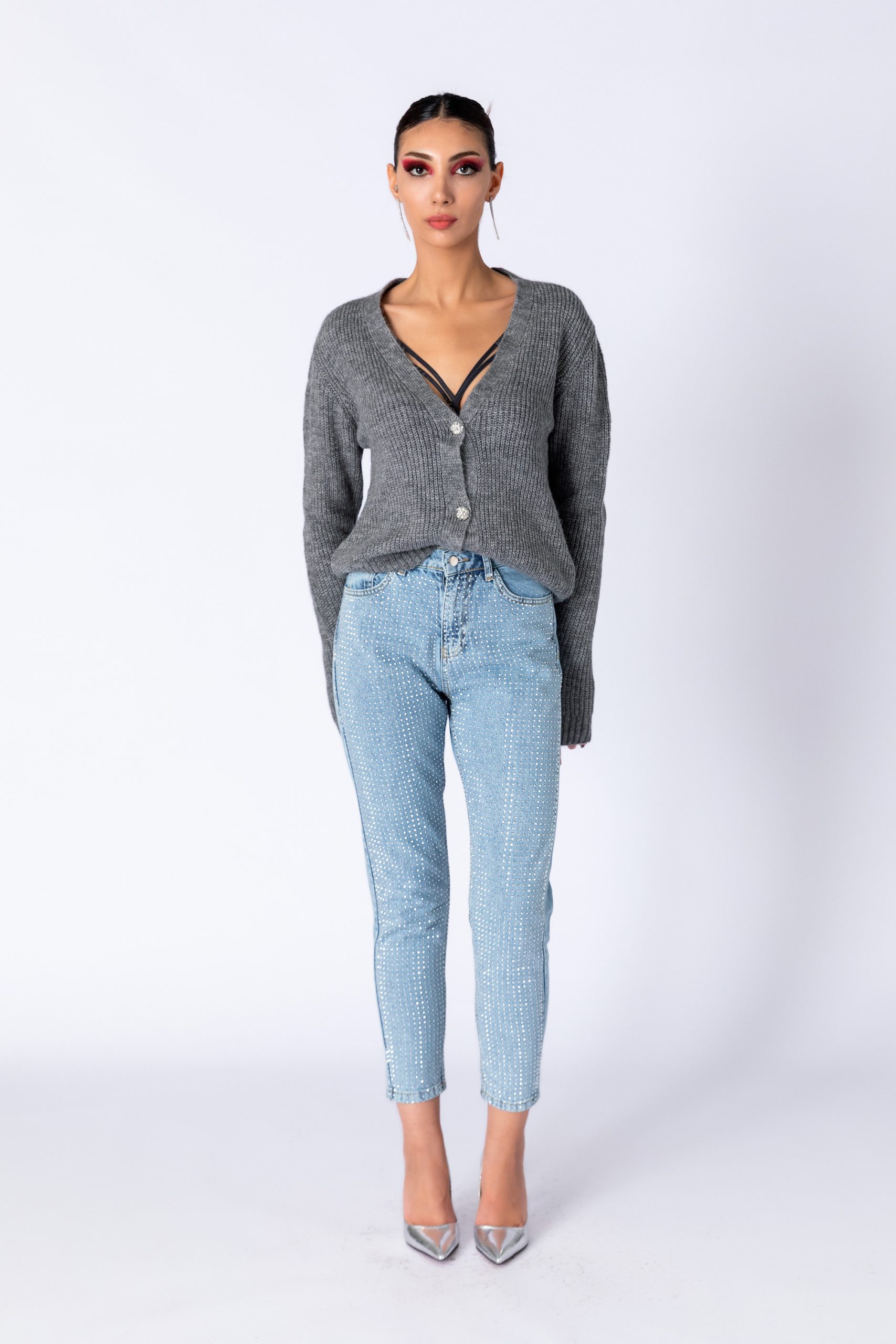 Taşlı Mavi Denim Pantolon