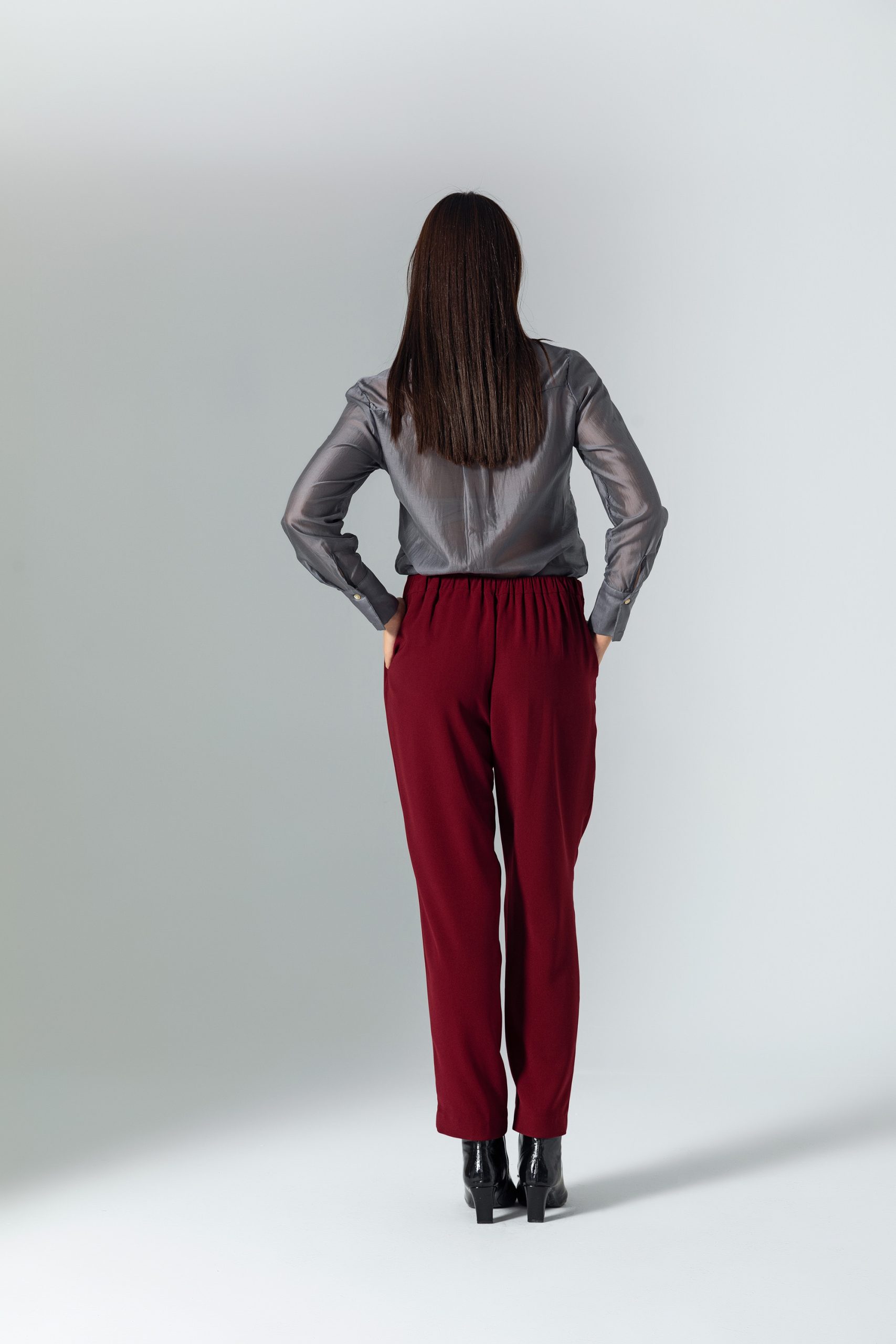 Gümüş Taş Düğmeli Bordo Pantolon - Görsel 5
