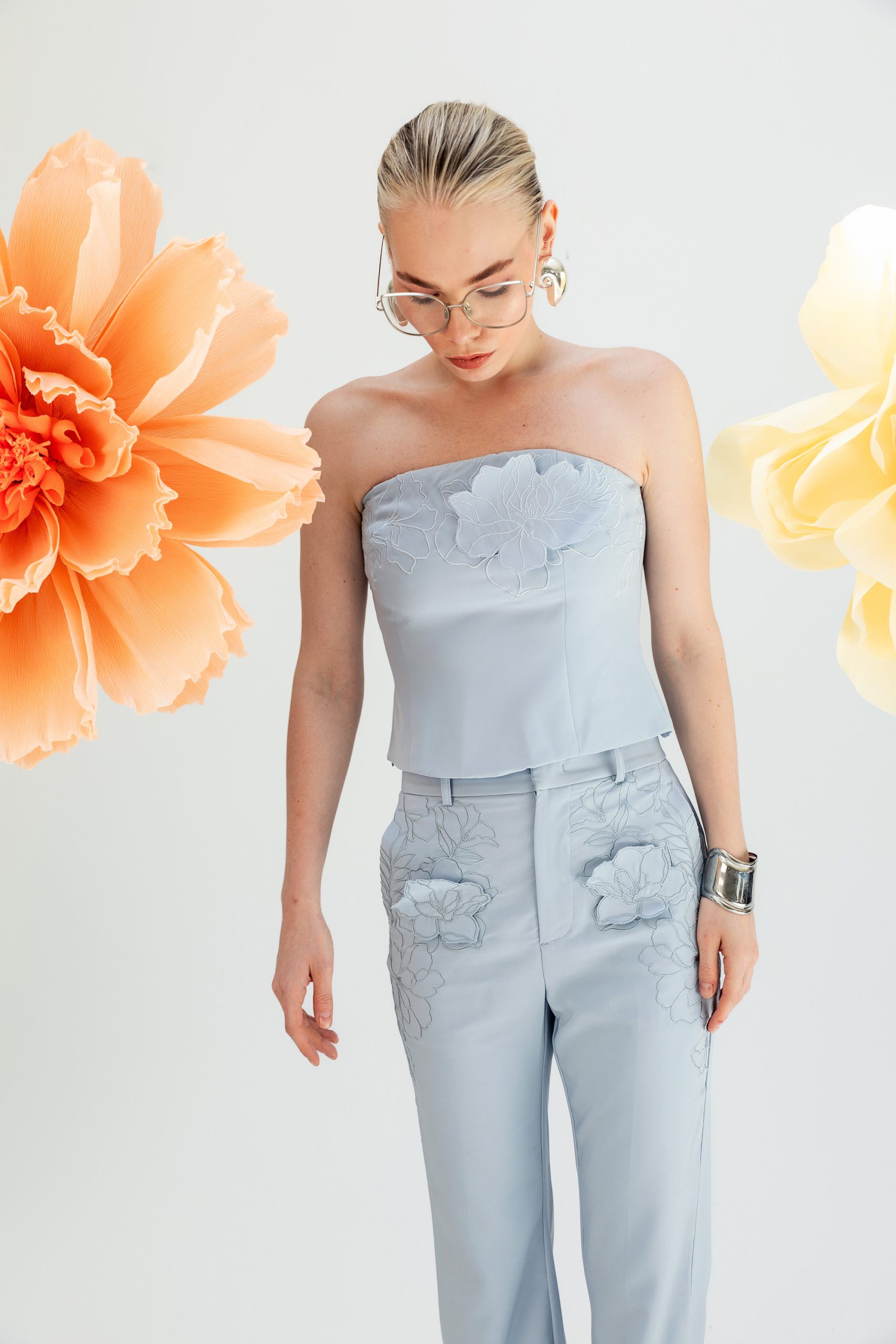 Bebe Mavisi Çiçekli Pantolon - Görsel 2