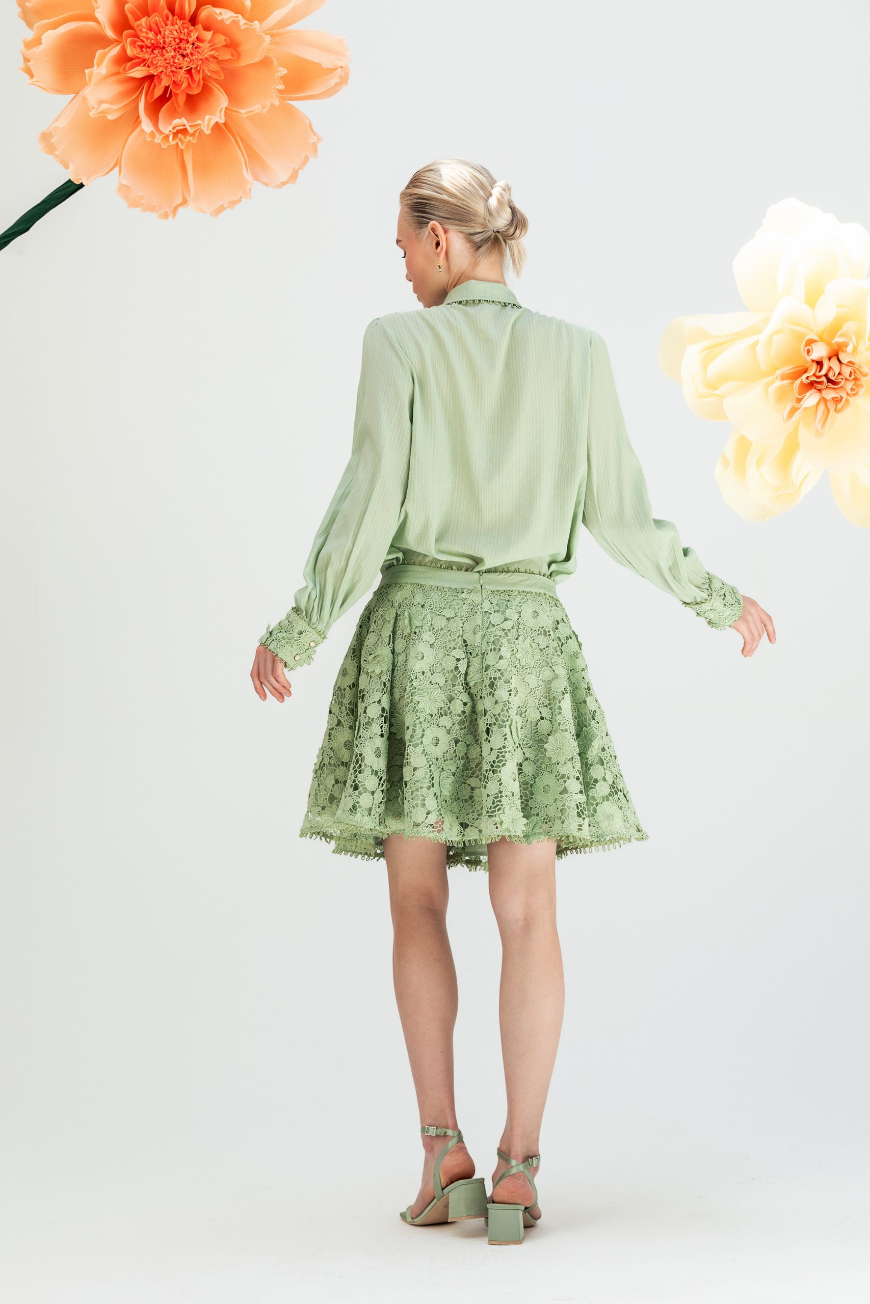 Mint Yeşili Dantelli Etek - Görsel 8