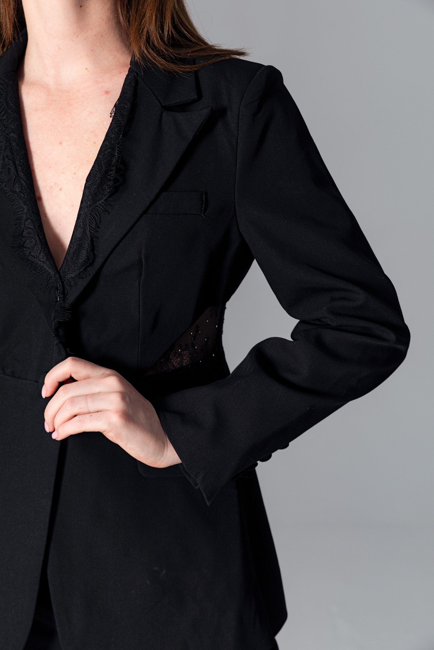 Siyah Dantelli Blazer Ceket - Görsel 4