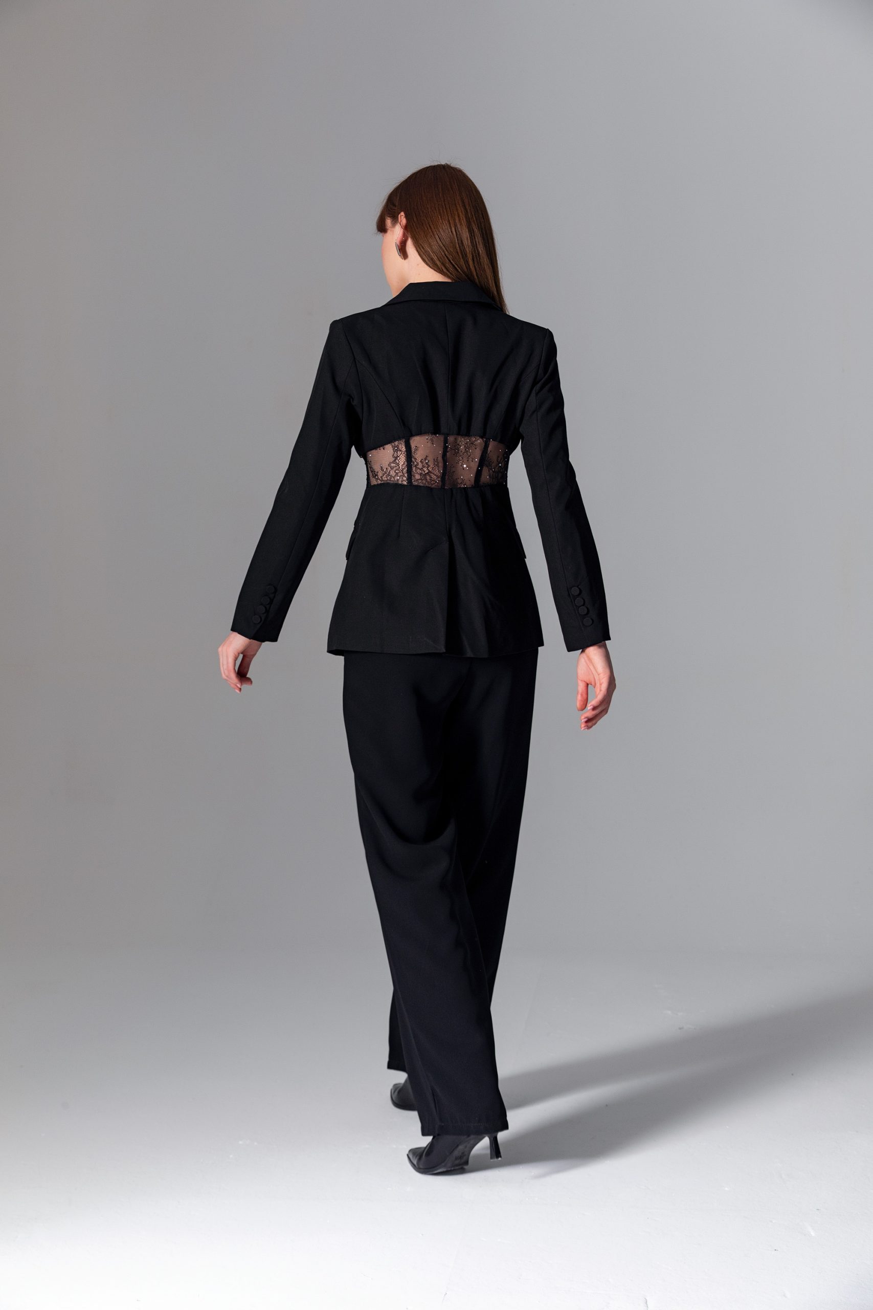 Siyah Dantelli Blazer Ceket - Görsel 8