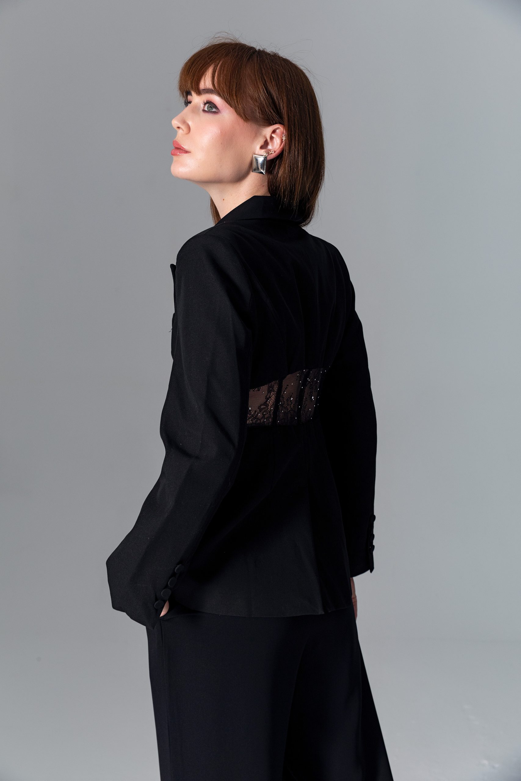 Siyah Dantelli Blazer Ceket - Görsel 7