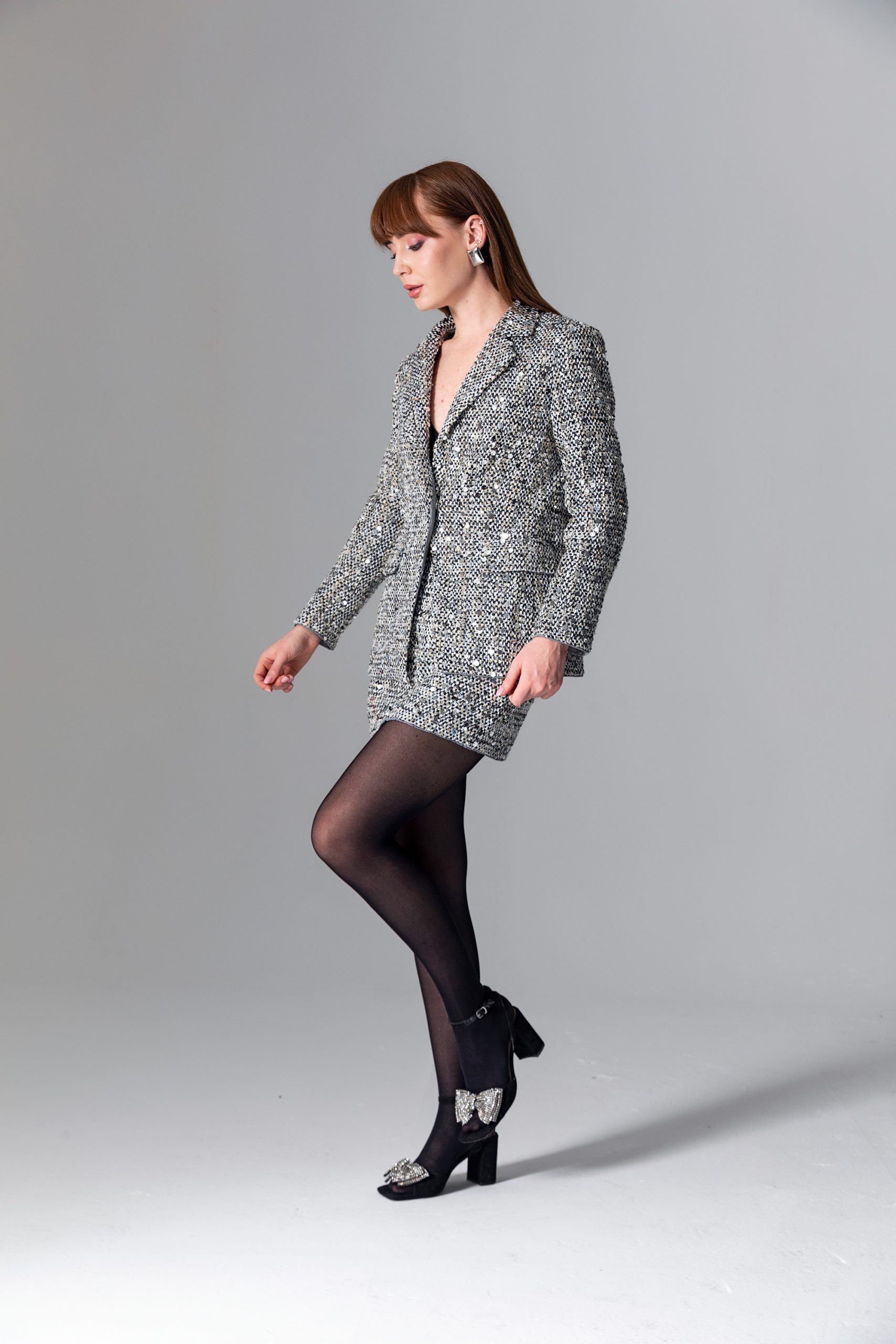 Gümüş Payetli Tüvit Blazer Ceket - Görsel 3
