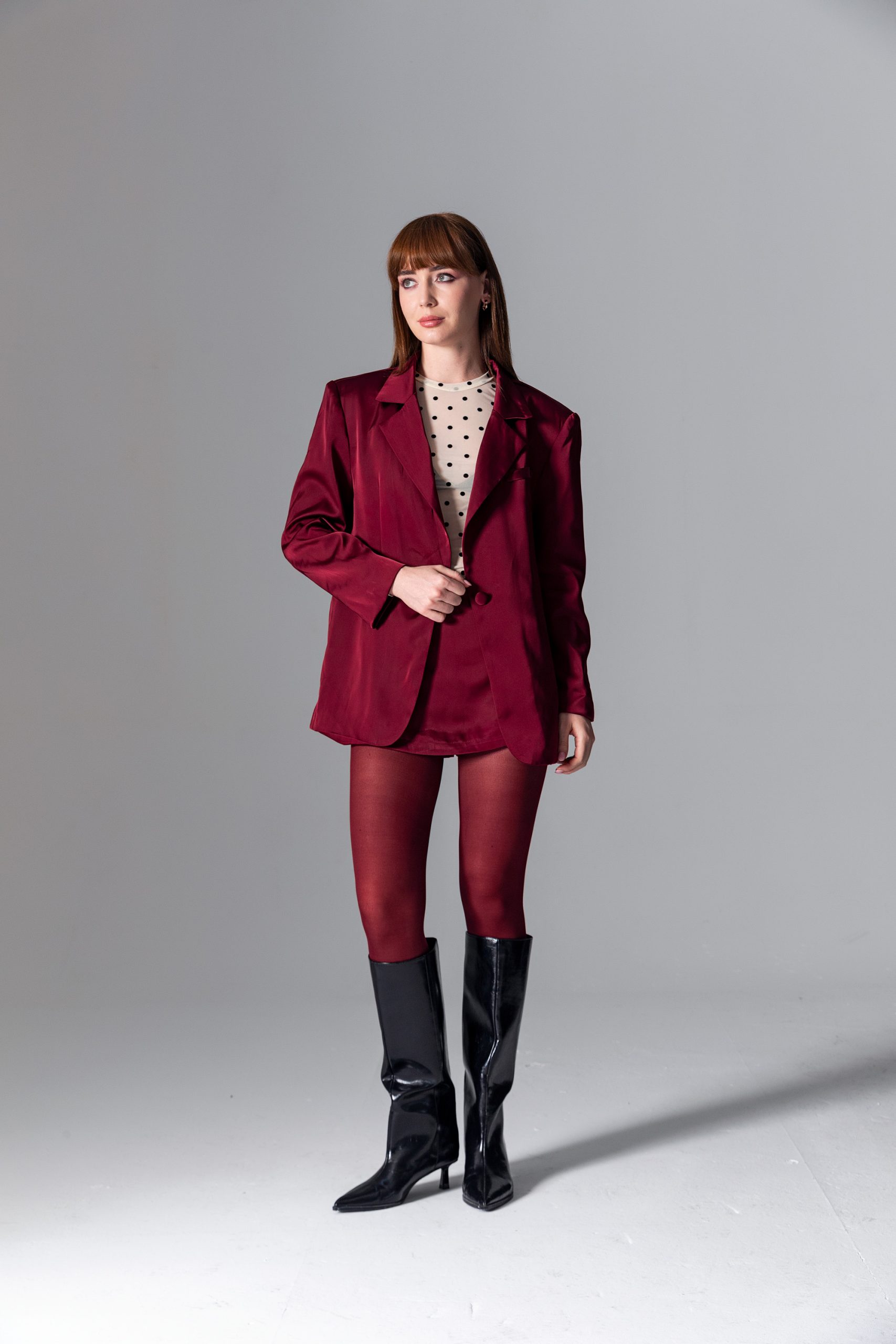 Bordo Saten Blazer Ceket