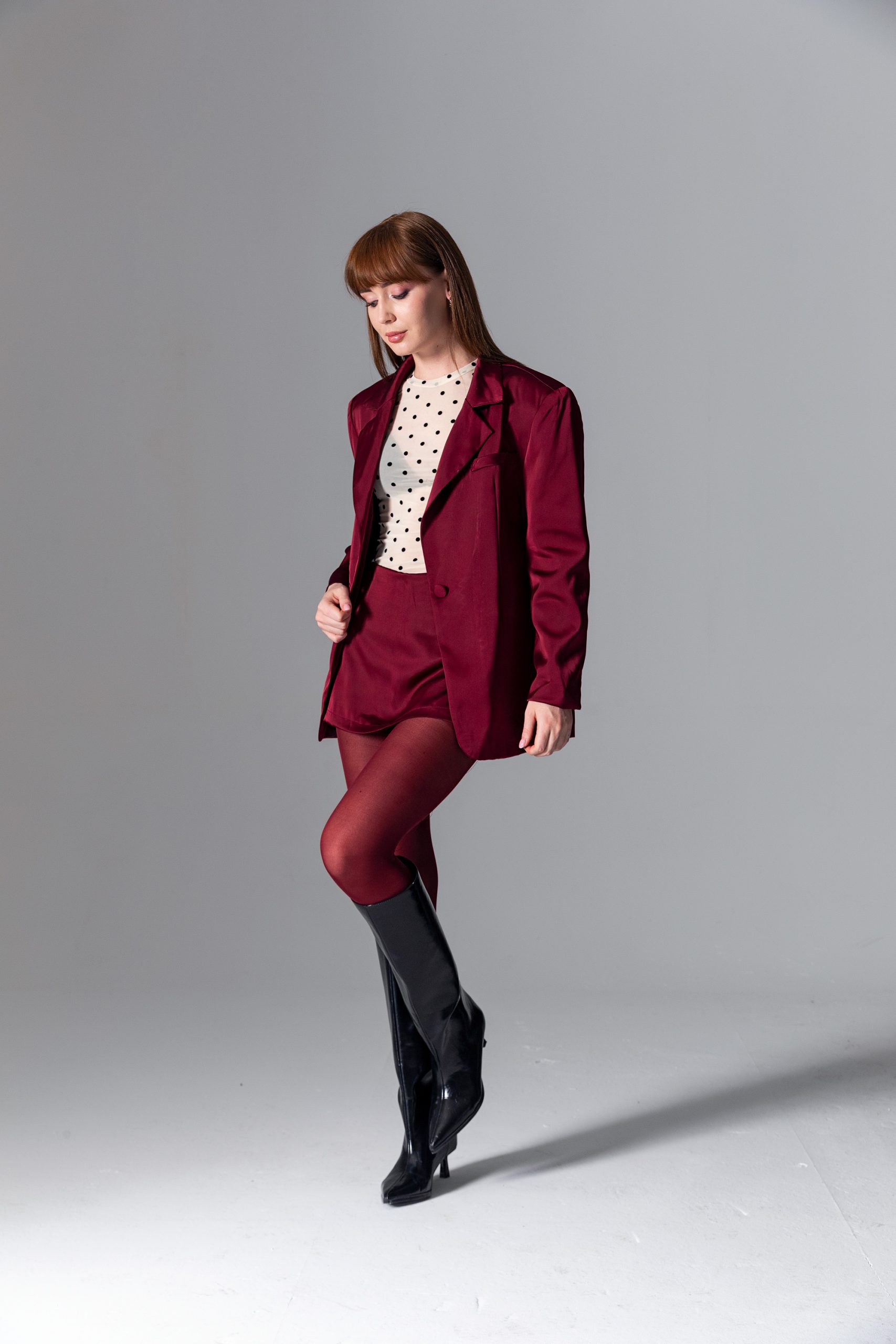 Bordo Saten Blazer Ceket - Görsel 3