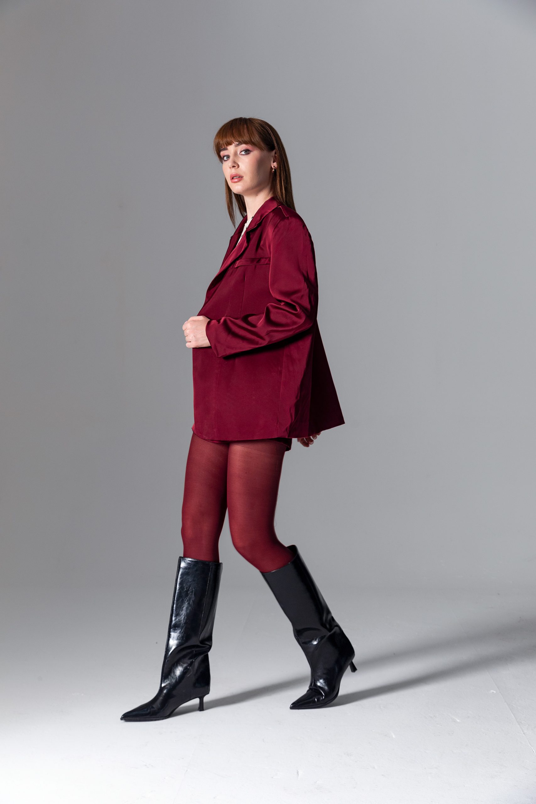 Bordo Saten Blazer Ceket - Görsel 5