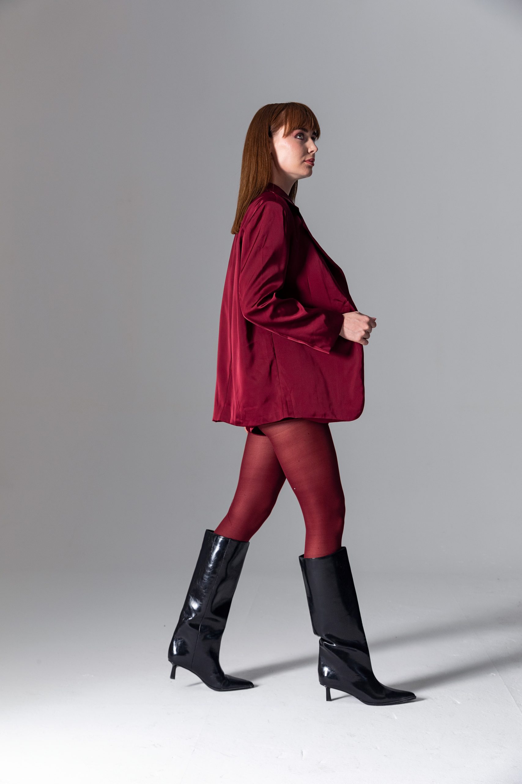 Bordo Saten Blazer Ceket - Görsel 6