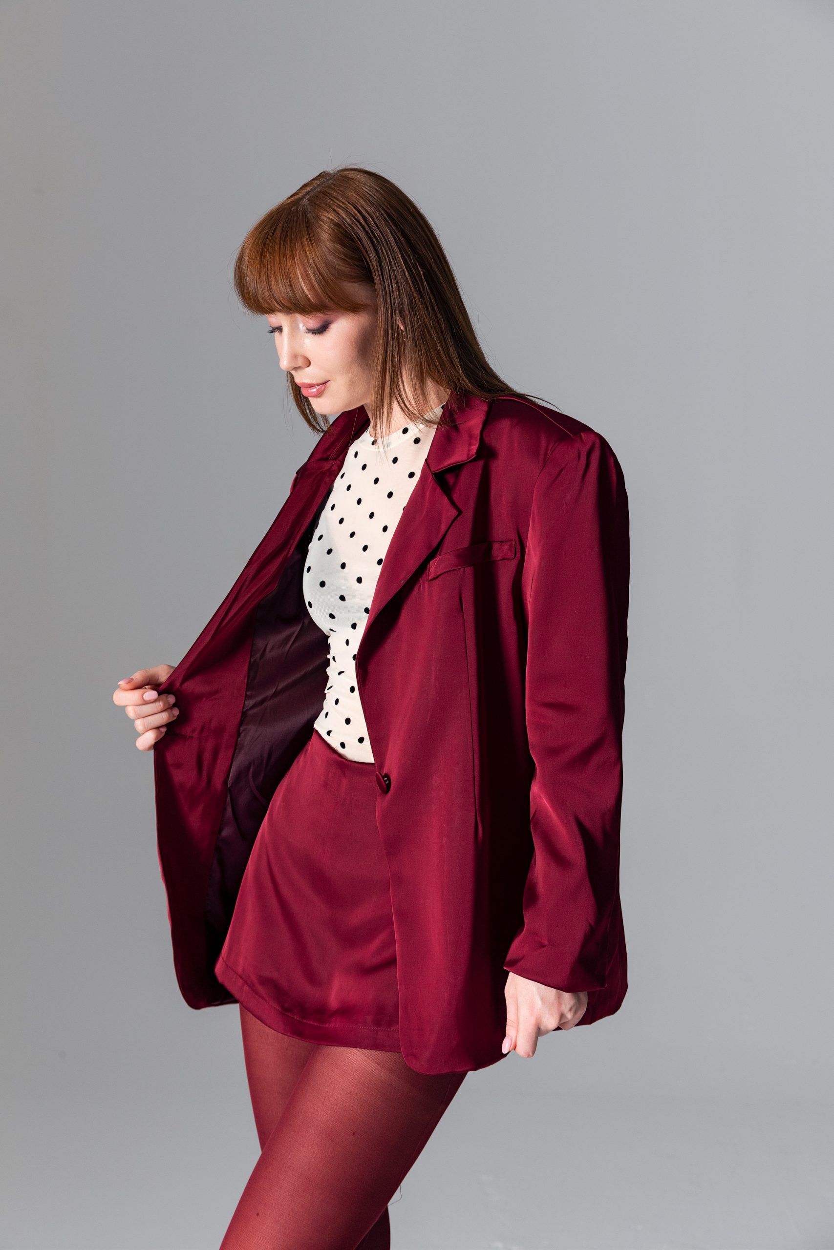 Bordo Saten Blazer Ceket - Görsel 4