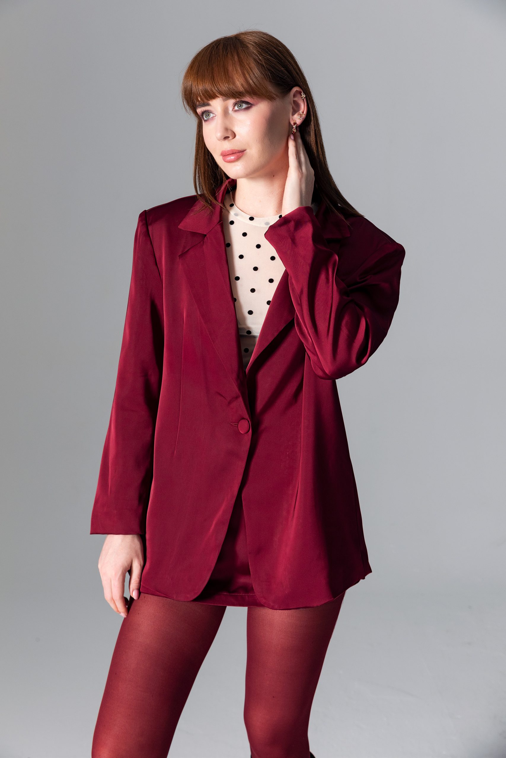 Bordo Saten Blazer Ceket - Görsel 2
