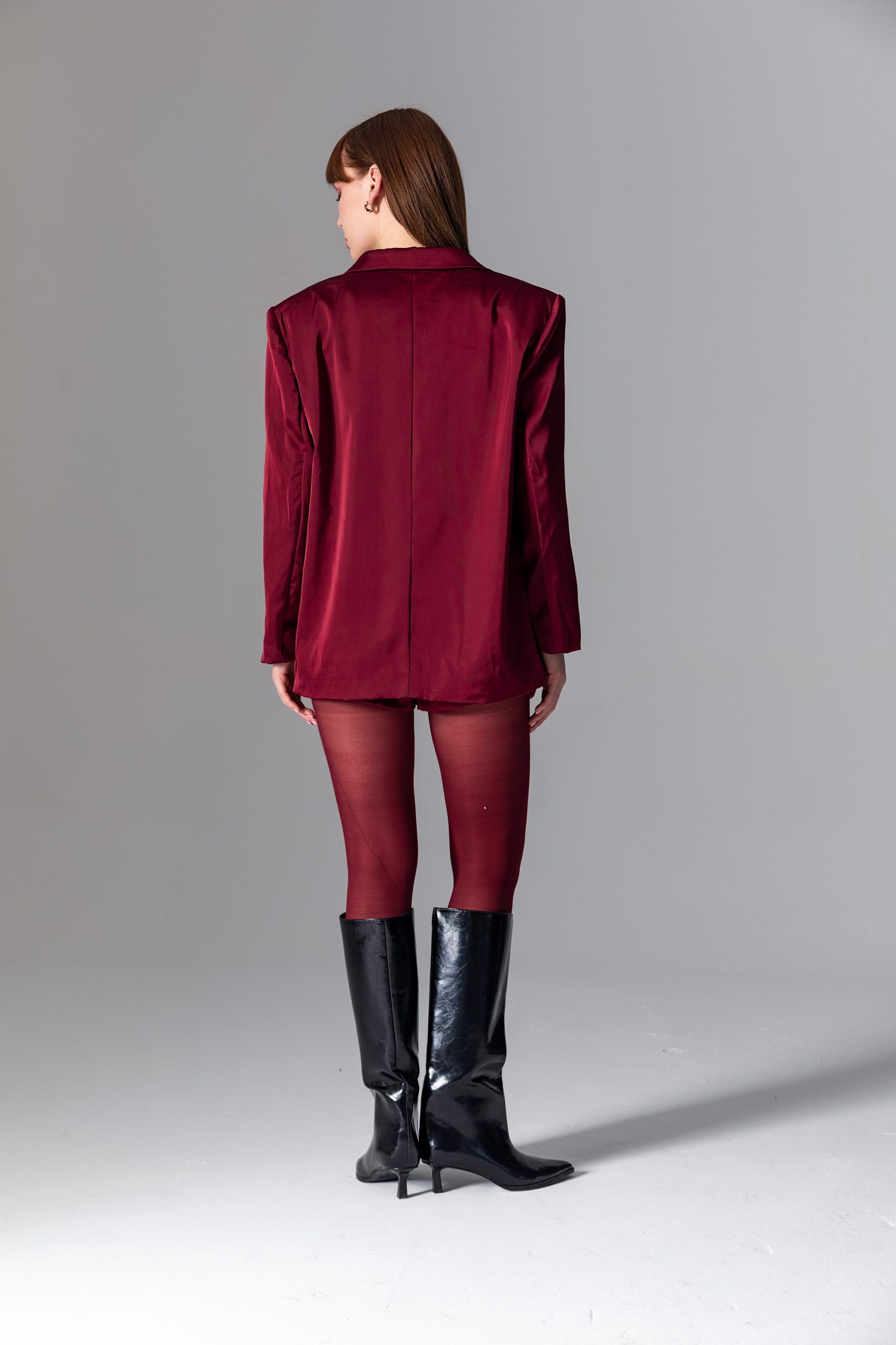 Bordo Saten Blazer Ceket - Görsel 8