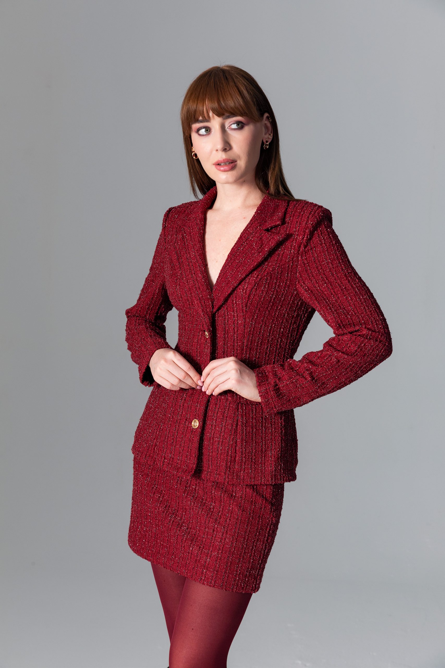 Bordo Tüvit Blazer Ceket - Görsel 4