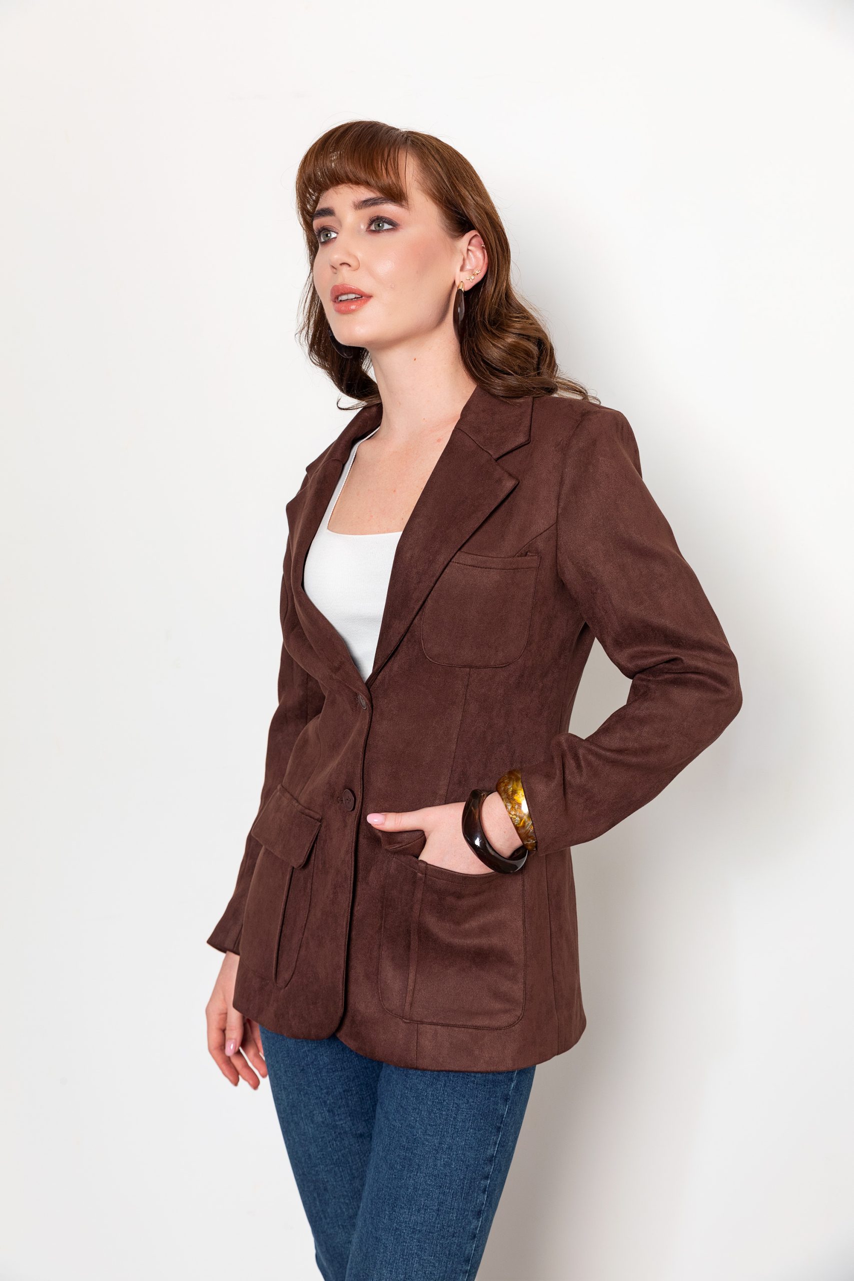 Acı Kahve Süet Blazer Ceket - Görsel 5