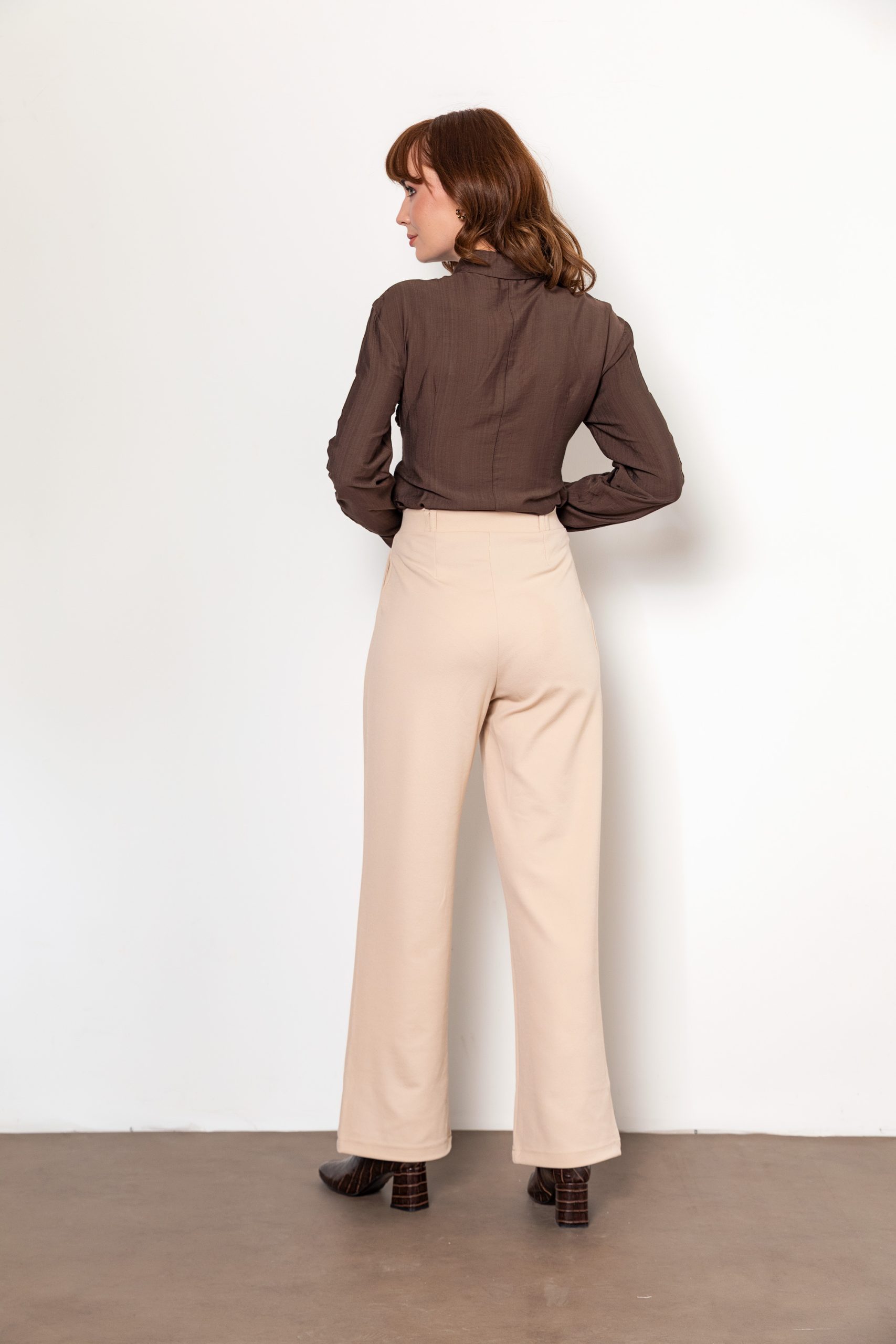 Bej Palazzo Pantolon - Görsel 8