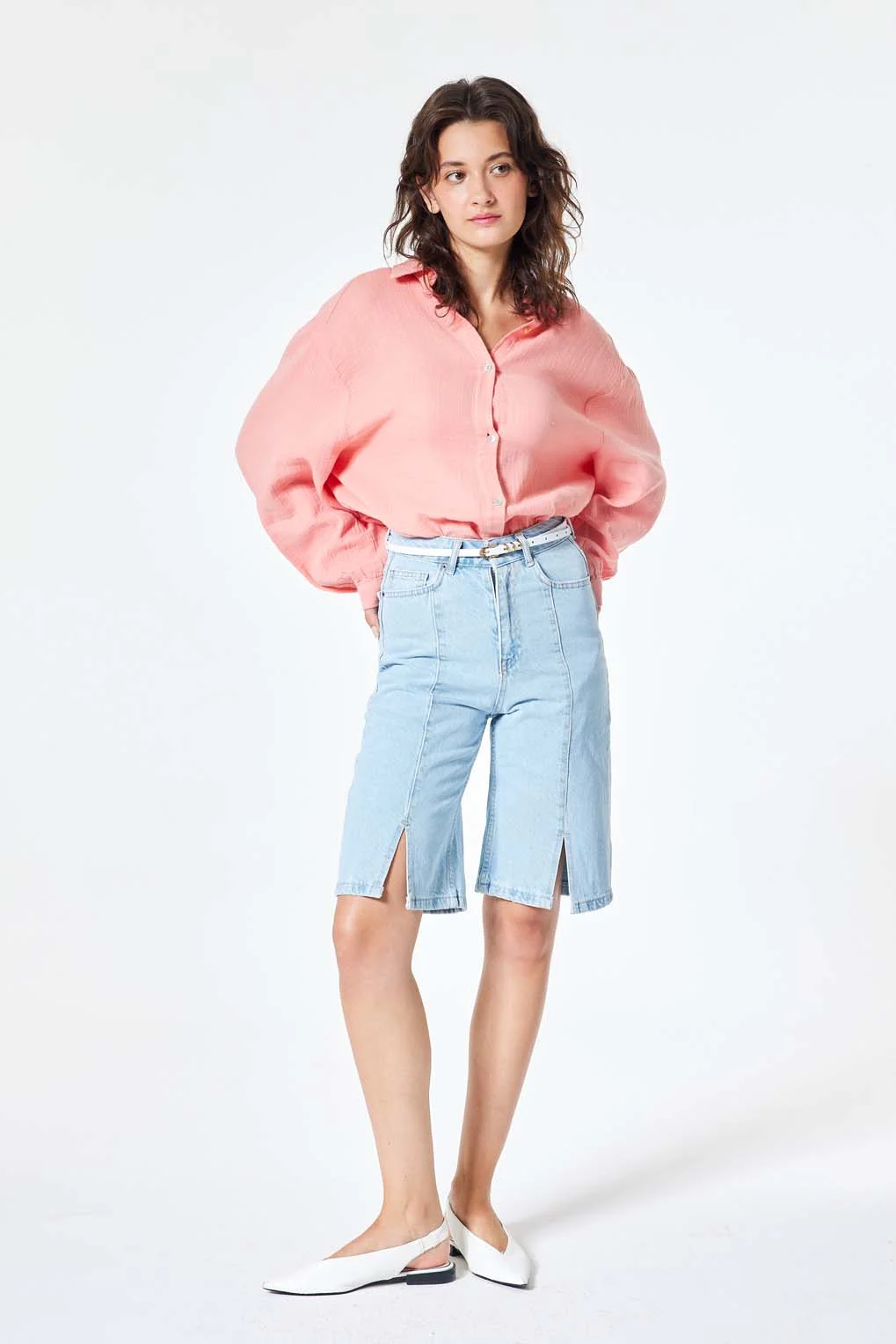 Yırtmaçlı Denim Bermuda
